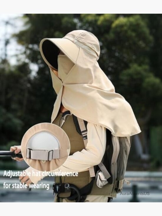 UPF50+ Sun Hat with Face Mask & Shawl, Large Brim, Lightweight, Outdoor main image 5